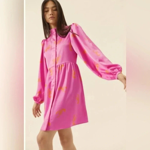 Cras Scorpion dress made from recycled polyester in pink with orange scorpions - Picture 1 of 8